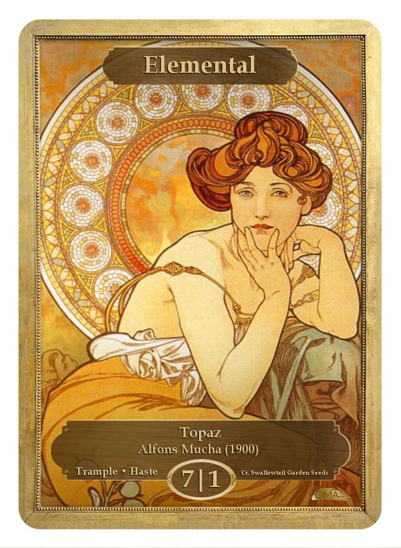 Elemental Token (7/1 - Trample, Haste) by Alfons Mucha - Token - Original Magic Art - Accessories for Magic the Gathering and other card games