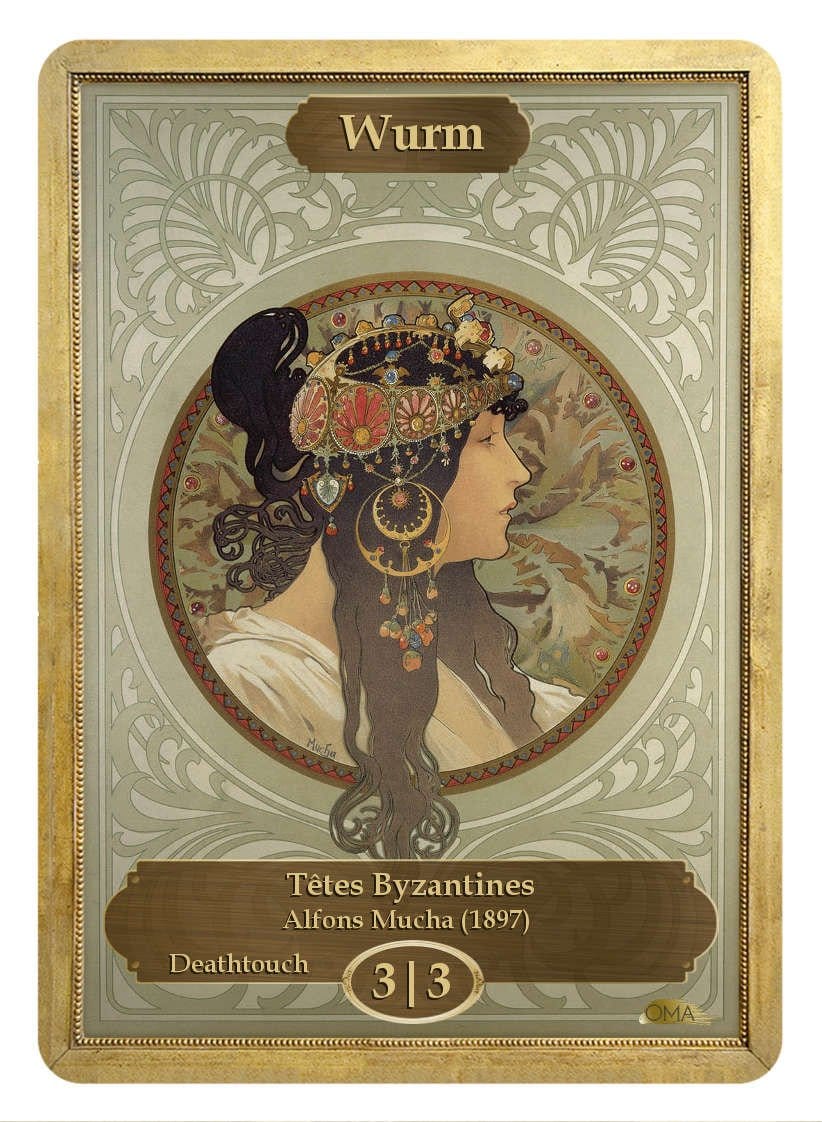 Wurm Token (3/3 - Deathtouch) by Alfons Mucha - Token - Original Magic Art - Accessories for Magic the Gathering and other card games
