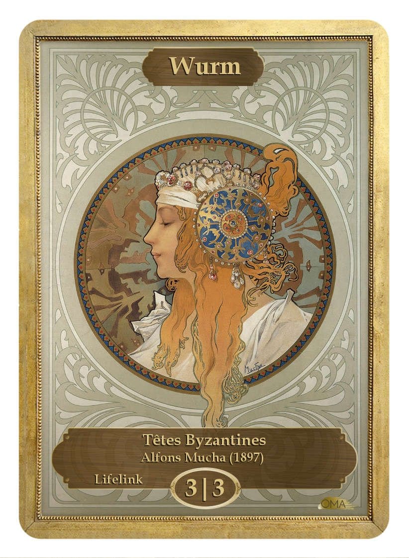 Wurm Token (3/3 - Lifelink) by Alfons Mucha - Token - Original Magic Art - Accessories for Magic the Gathering and other card games