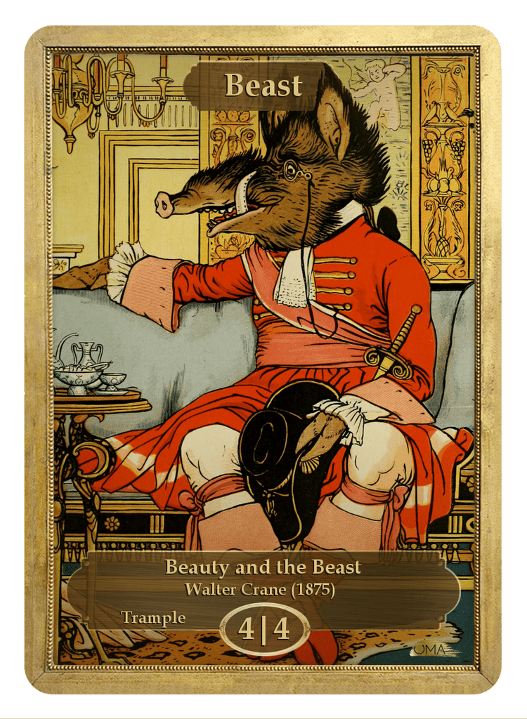 beauty and the beast mtg card Beast Token (4/4 - Trample) by Walter Crane