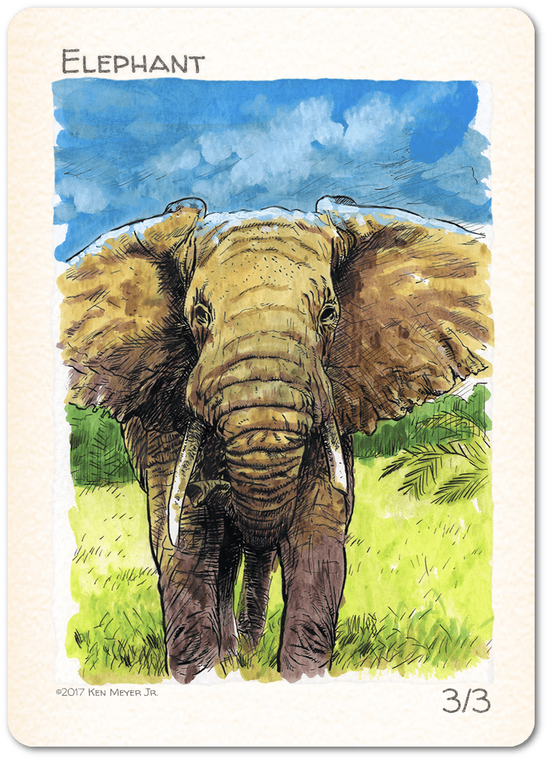 Elephant Token (3/3) by Ken Meyer Jr. - Token - Original Magic Art - Accessories for Magic the Gathering and other card games