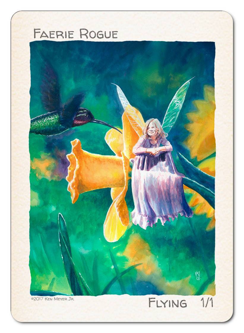 Faerie Rogue Token (1/1 - Flying) by Ken Meyer Jr. - Token - Original Magic Art - Accessories for Magic the Gathering and other card games
