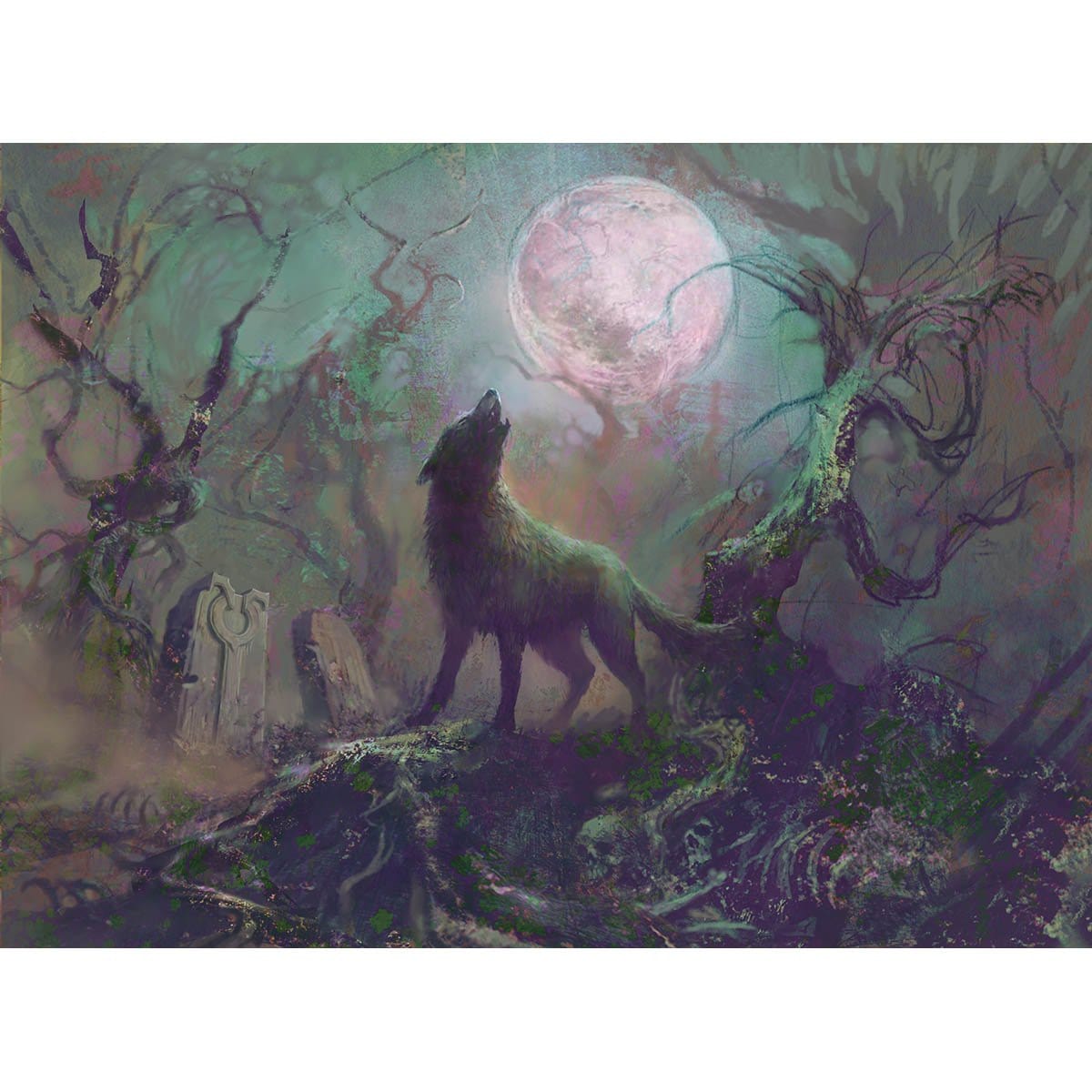 Howling Wolf Print - Print - Original Magic Art - Accessories for Magic the Gathering and other card games