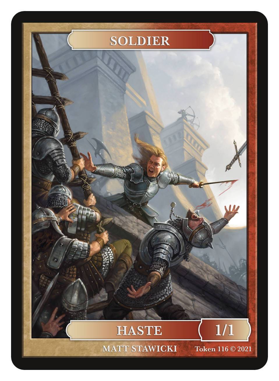 Soldier Token (1/1 - Haste) by Matt Stawicki Soldier Token (1/1 - Haste) by Matt Stawicki