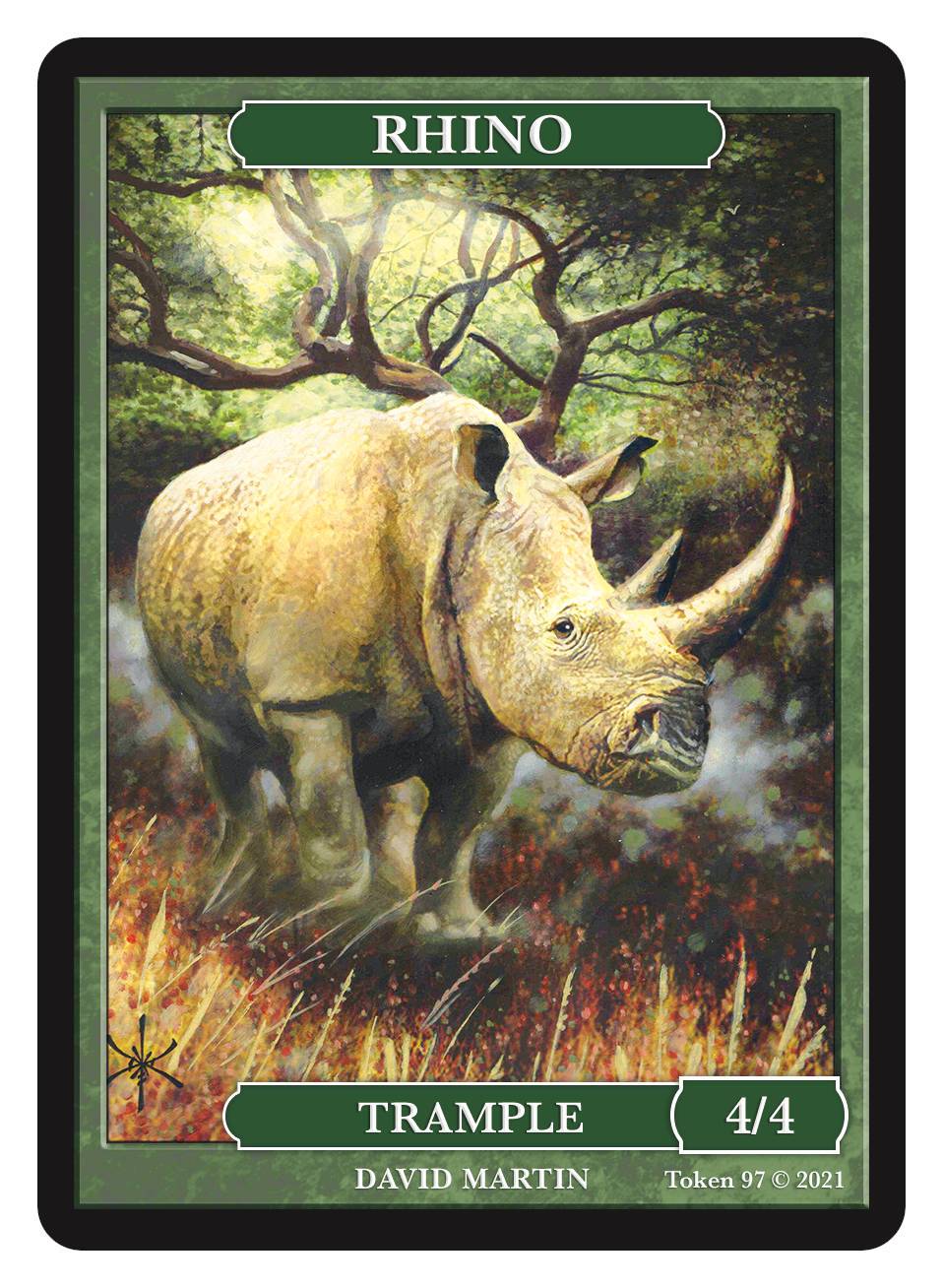 Rhino Token (4/4 - Trample) by David Martin - Original Magic Art Rhino Token (4/4 - Trample) by David Martin - Original Magic Art
