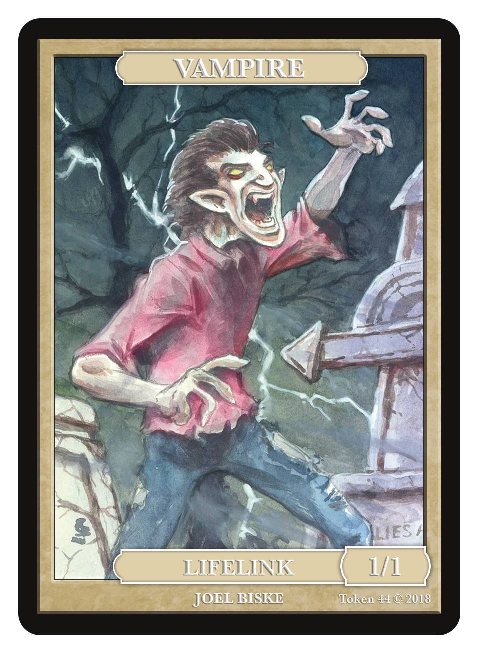 Vampire Token (1/1 - Lifelink) by Joel Biske - Token - Original Magic Art - Accessories for Magic the Gathering and other card games