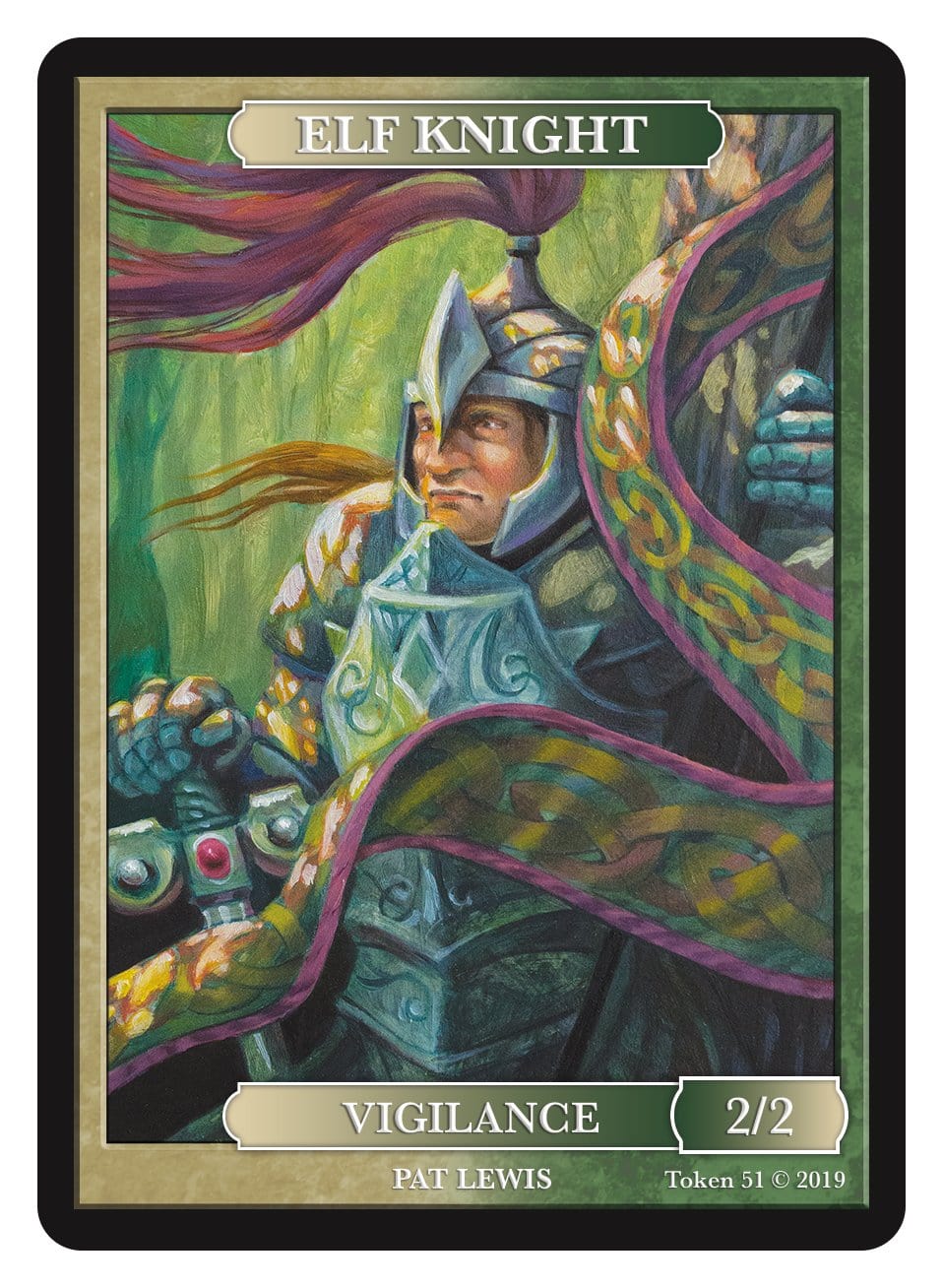 Elf Knight Token (2/2 - Vigilance) by Pat Lewis - Token - Original Magic Art - Accessories for Magic the Gathering and other card games