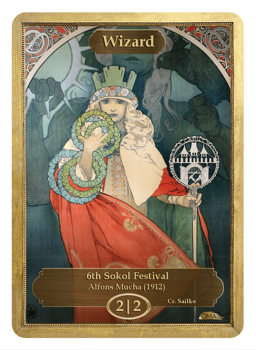 mtg cards that make wizard tokens Wizard Token (2/2) by Alfons Mucha